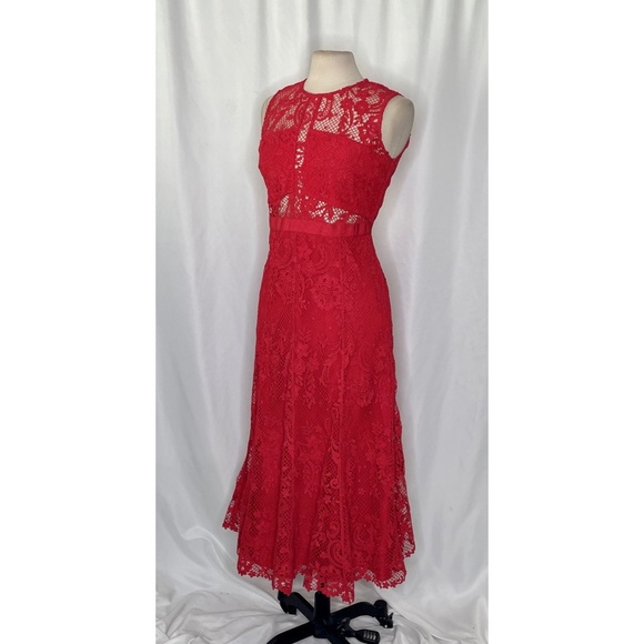 SELF-PORTRAIT Red Floral Lace High Neck Midi Dress Party Holidays Coquette 8 - Picture 7 of 16